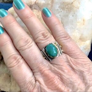 PERUVIAN OPAL two tone 925 sterling band 7.5